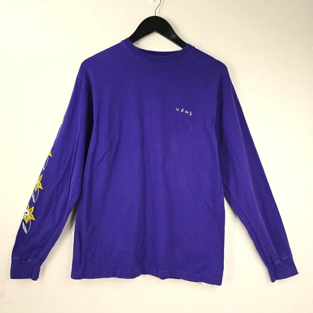 Vans The Skull Flower Off The Wall Long Sleeve Graphic T-Shirt Tee Yellow